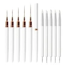 5 Stück Nagelkunst Liner Pinsel & 5 Stück Nagelkunst Punktierstifte, Liner Pinsel für Nagel Gel, dünner Liner Nagelpinsel Set, Nagelkunst Streifen Pinsel, Malkunst Design Stift für lange Linien, Nagelkunst Doppelendige Punktierwerkzeuge Set - Weiss - Übersicht 7