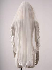 1 chiếc khăn voan cô dâu ren giả ngọc trai thêu hoa dài 95cm (37,4 inch) kèm lược kim loại, màu trắng/ngà. - Nhiều màu - Xem 4
