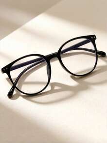 1 Pair Unisex Transparent Round Glasses, Suitable For Office, TV Watching, Gaming, Smartphone Use - Black - View 1