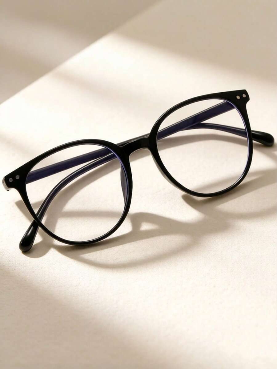 1 Pair Unisex Transparent Round Glasses, Suitable For Office, TV Watching, Gaming, Smartphone Use - Black - View 1