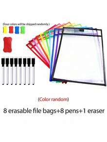 BELLKIDS 6/12 Transparent Double-Sided Erasable Dry Erase Bags With 8-Color Pens, Hanging Writing File Bags, Colored Graffiti And Painting Bags, PVC Storage Bags, Interactive Props, Perfect For Classrooms, Families, Student Stationery, And Teaching Tools. - Multicolor - View 20
