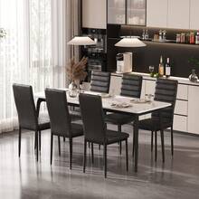 6 Pcs PU Leather Dining Chairs High Back Upholstered Kitchen Chairs With Metal Legs Water-Resistant For Home Restaurant - 黑色 - 查看 2