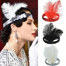 1件/3件装 女士1920年代复古仿羽毛头饰 单件 舞会 化妆 晚宴 节日 嘉年华 派对 发饰 新娘 婚礼 服装配饰 万圣节装饰 夏季 海滩 - 黑色 - 查看 2
