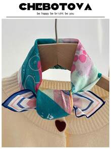 1 pieza Pañuelo suave de poliéster con estampado de dibujos animados de elementos marinos, estilo bohemio, pañuelo delgado, adecuado para primavera, verano, otoño, playa, vacaciones - Multicolor - Ver 8