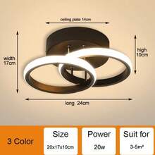 Modern 3-Color LED Ceiling Light, Two-Ring Design, 24cm, Ideal For Hallway, Living Room, Bedroom, And Kitchen. - Black - View 9