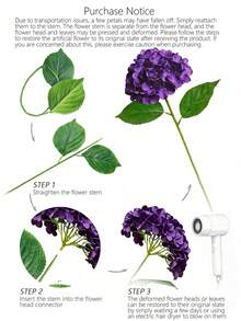 6 pièces Bouquet d'hortensias artificiels de grande taille de 20 cm, violet, fleurs de haute qualité et réalistes, diamètre de 63,5 cm, convient pour les paniers de mariage DIY, les bouquets de mariée, les fêtes d'anniversaire, la décoration extérieure de la maison, les vacances, également pour la maison, le restaurant, la chambre à coucher, les vacances, les événements du Ramadan, le jardin extérieur, la décoration de printemps, la décoration de bureau - Prune - Voir 9