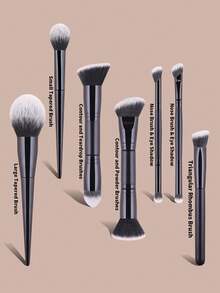 Bộ cọ trang điểm hai đầu 7 món, bao gồm cọ phấn phủ, cọ má hồng, cọ highlight, cọ phấn mắt, cọ chuốt mi, cọ kẻ mắt, được thiết kế dành cho phụ nữ sành điệu, tiện dụng và chu đáo, đáp ứng đầy đủ nhu cầu trang điểm hàng ngày. - màu đen - Xem 2