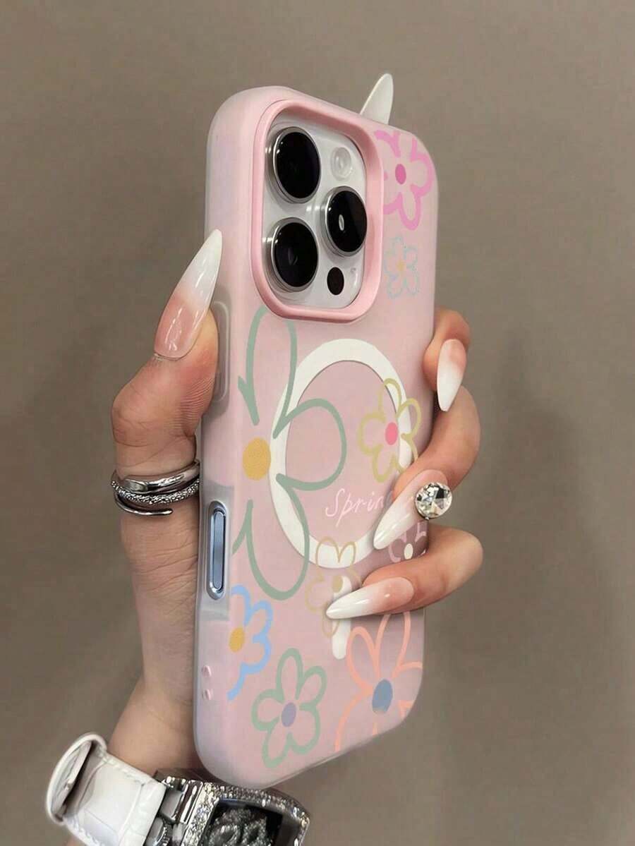 1pc Spring Flower Pattern Jelly In-1 Magnetic Phone Case, Couples Phone Case For Valentine's Day, Compatible With IPhone 17 Pro Max/16 Pro Max/15 Pro Max/13/15/16/17 Pro/14/11, Fashionable Flower Pattern Jelly In-1 Magnetic Phone Protective Case - Estilo 2 (1 pieza) - Ver 1