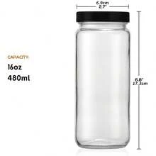 8PCS Glass Juice Bottles With Lids, 16oz Sealed Glass Bottles, Includes Straws, Smoothie Cup Lids And Strawsater Bottles Mason Jars Drink Cups, Suitable For Juicing, Smoothies, Drinkware Set - 查看 7