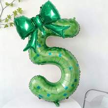 2pcs/Set 40 Inch (101.6cm) Green Pixel Miner Digital Balloon + Green Bow Balloon Set, Green Pixel Theme Round Foil Balloon, Suitable For Birthday Party, Anniversary, Graduation, Mother's Day, Video Game Party Decor (0-9) - Green Grid - View 8