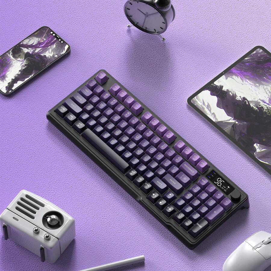 ATTACK SHARK * ZIYOULANG M96 Wireless Gaming Keyboard Creamy Membrane With Rainbow Backlight,Media Knob,LCD Screen,Dual Mode-Bluetooth/2.4Ghz,Ball Shape PBT Keycap 94 Key ANSI Layout,2000mAh - View 1