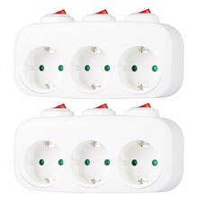 Schuko-kontaktadapter 3-vägs med individuella brytare, 16A 250V vägguttagsförlängare, jordad Euro-uttagssplitter för hem och kök - EU E typkontakt (220-240V) - Visa 11