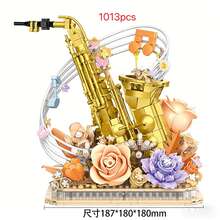 High-Quality Saxophone Building Blocks, Handmade DIY Assembly Model, Vintage Artistic Home Decor, Adult Puzzle Building Blocks Saxophone Instrument Flower Bouquet, Delicate Collectible Desktop Art Piece - Multicolor - View 9