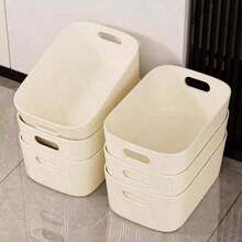 1pc/2pcs/3pcs Set, 3 Different Sizes Plastic Storage Box/Basket, Suitable For Desktop Snacks, Sundries, Cosmetics, Etc. Suitable For Dorm, Kitchen And Other Places Organization, Rectangular Design. - White - View 2