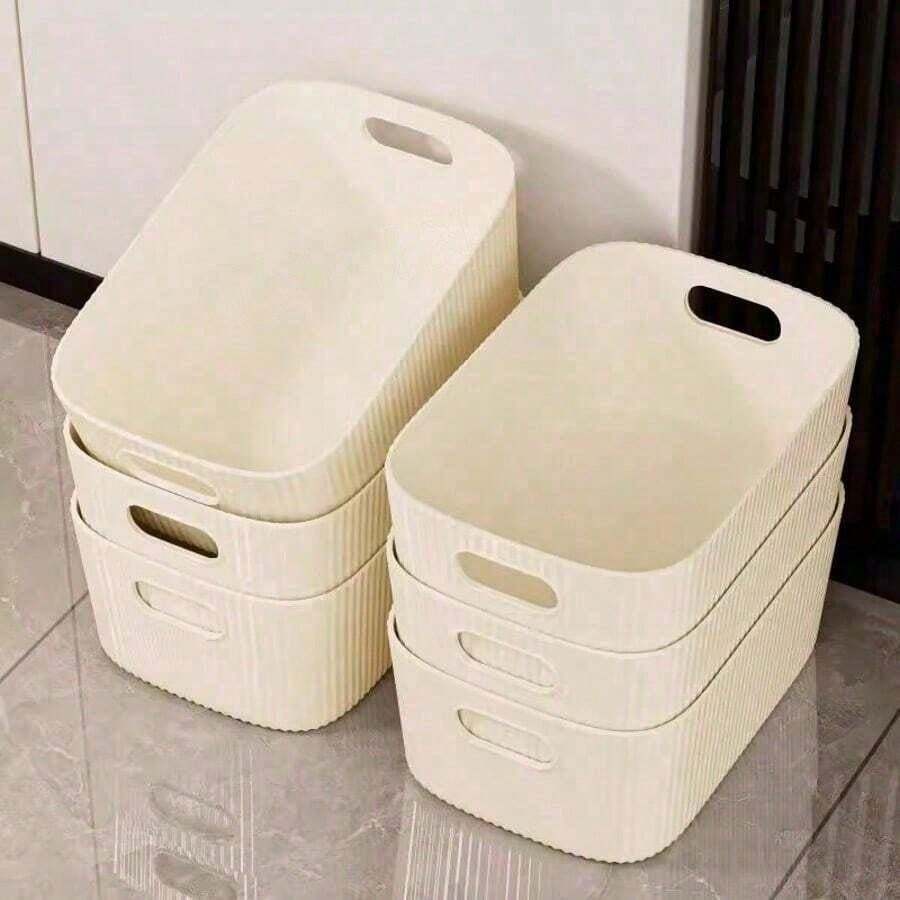1pc/2pcs/3pcs Set, 3 Different Sizes Plastic Storage Box/Basket, Suitable For Desktop Snacks, Sundries, Cosmetics, Etc. Suitable For Dorm, Kitchen And Other Places Organization, Rectangular Design.