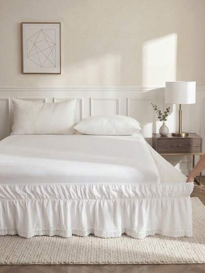 1pc French Romantic Butterfly Lace Bed Skirt, Soft Washable Stretchy Polyester Fiber, Fits Various Bed Sizes, New Arrival