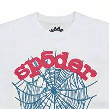 Sp5der Worldwide Web Tee Pink Green Spider Web Print T-Shirt Streetwear Hip Hop Oversized Top - trắng - Xem 4