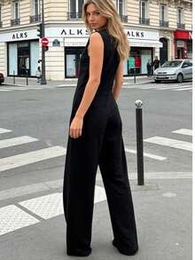 Long Jumpsuit With Bag. - Black - View 6