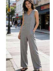 Long Jumpsuit With Bag. - Light Grey - View 5