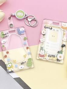 1个可爱卡通透明卡套，适用于校园公交餐卡、工作证保护套、硬壳胸章 - 彩色 - 查看 9