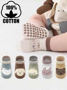 6 đôi/12 đôi tất trẻ em bằng cotton chấm bi, tất dài đến bắp chân cho bé trai và bé gái, tất hoạt hình, tất thoáng khí chống trơn trượt. - Nhiều màu - Xem 6