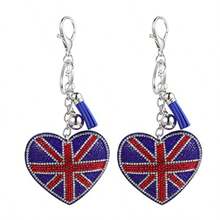 Union Jack Keychain 6.1 Inch Rhinestone Heart-Shaped Pendant British Flag Bag  For Women Handbag Decoration Souvenir - 如圖所示 - 查看 8