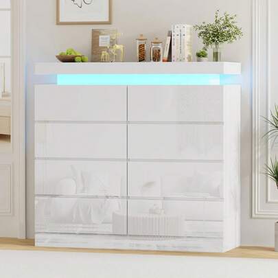 AYAYM 8 Drawer Chest Of Drawers For Bedroom With Large Chest Of Drawers Wide Storage Cabinet Multicolor LED Lights For Bedroom Furniture Living Room 108x38x102cm