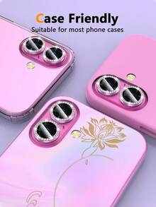 MIGAE 适用于 16/16 Plus 的 3 片装钻石玫瑰红相机镜头保护膜，单颗闪亮钻石金属环钢化玻璃相机镜头保护膜，适用于 17 Pro Max/17/16 Pro Max/16 Pro/15 Pro Max/15/15 Pro/15 Plus/14 Pro Max/14/14 Plus/13/12/11 相机镜头保护膜，手机配件，兼容手机壳 - 玫紅色 - 查看 5