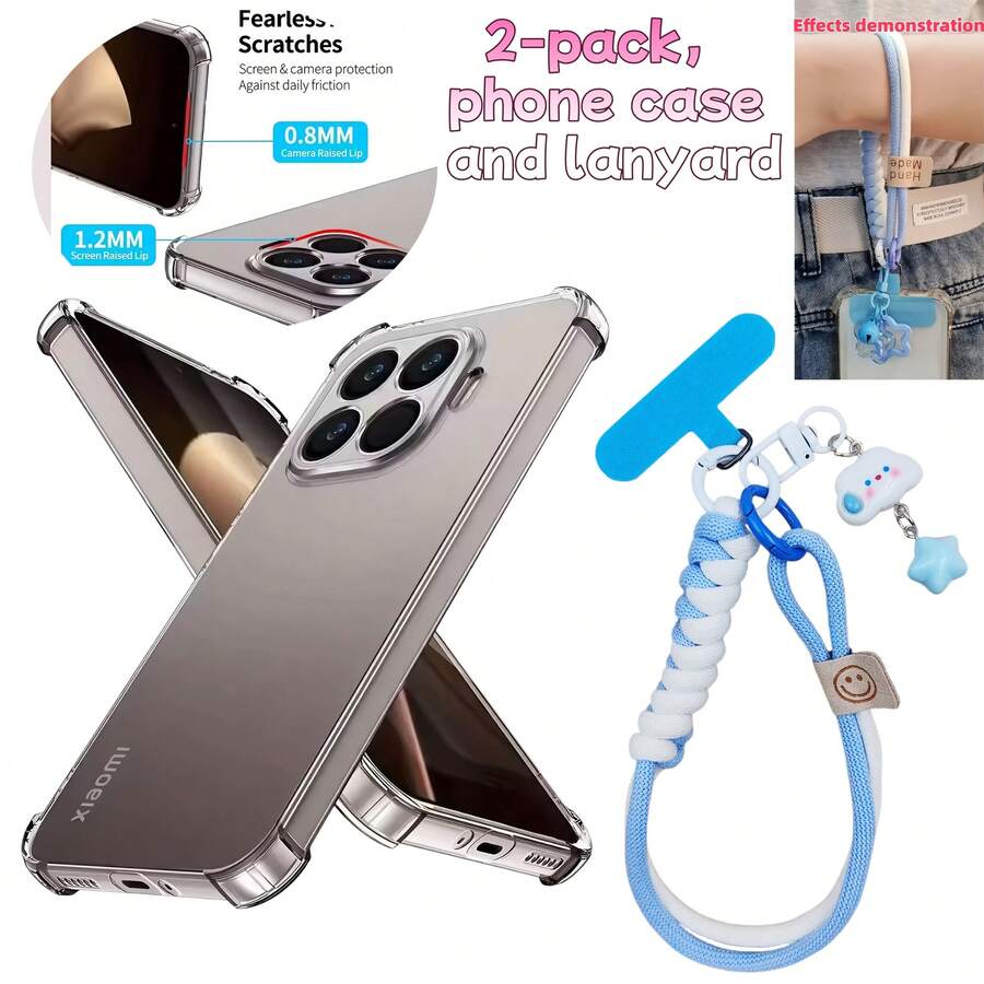 1 chiếc ốp lưng điện thoại chống rơi trong suốt mới năm 2025 + dây đeo điện thoại hình đám mây màu xanh dương, tương thích với dòng Galaxy và các dòng điện thoại khác.