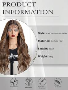 26Inch Body Wave Long Wigs With Baby Hair Japan Synthetic Fiber Heat-Resistant Wig Elastic Mesh Cap Suitable For All People Daily Gatherings,13X5X1 T-Part Lace Front Wig With Baby Hair Suitable For Women's Daily Parties High-Quality Women's - Multicolor - View 6
