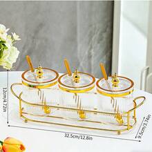 Acrylic Condiment Spice Jars,Luxury Seasoning Jar Kitchen Storage Oil Salt & Spice Container Set With 3 Jars And 3 Spoon,Seasoning Box Set For Kitchen To Storage Salt,Paprika,Sugar - Clear - View 2