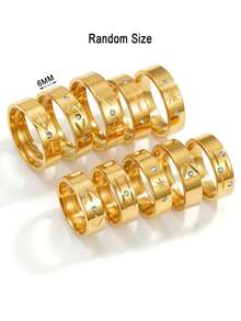 10 piezas Juego de anillos de acero inoxidable con diamantes de imitación de lujo en color dorado, joyería de boda y diaria para mujeres y parejas - Dorado - Ver 3