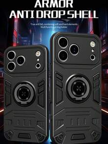 适用于 17 Pro Max/17 Air/17/17 Pro/16/15 Pro/Pro Max Plus、Galaxy S25 Edge Ultra Plus 的 TPU+PC 金属支架保护壳，支持 360° 旋转、防摔保护，可横向和纵向放置 - 黑色 - 查看 1