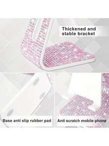 1pc Rhinestone Decorated Phone Stand, Black/White, Desktop Phone Holder Base Compatible With 15, 14, 13 Inch, Office Desk Decor Accessory - White - View 5