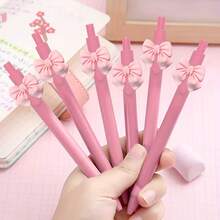 Bút bi nơ hồng mới, màu trung tính, văn phòng phẩm dễ thương dành cho học sinh, ngòi 0.5mm, mực đen viết trơn tru, tùy chọn 1/5/10 chiếc, thích hợp cho năm học mới, văn phòng phẩm và quà tặng Ngày của Mẹ. - Nơ hồng - Xem 6