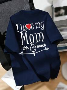 Áo thun in khẩu hiệu "Con yêu mẹ" cho bé trai tuổi teen, chất liệu mềm mại và thoải mái, phù hợp cho các hoạt động thể thao ngoài trời, mặc hàng ngày, phong cách đường phố, lý tưởng để kỷ niệm Ngày của Mẹ! Áo thun casual thời trang và đa năng cho bé trai mùa xuân/hè. - Màu xanh hải quân - Xem 5