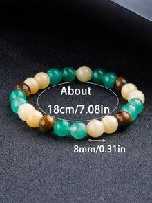 YAUKIA 1Pc Natural 8mm Yellow Chalcedony&Green Aventurine & Yellow Tiger Eye Bead Bracelet, Luck, Protection, Unisex, Stretch Jewelry, Ideal Gift - Multicolor - View 4