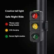 Luz trasera creativa para bicicleta con diseño de luz roja y verde, recargable e impermeable, luz LED para advertencia de  en ciclismo nocturno. WYVJ - Negro - Ver 5