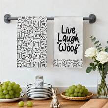 MEMNUN 2条简约可爱线条艺术狗狗“Live Laugh Woof”标语印花厨房巾，可作洗碗巾、手巾、抹布使用，尺寸为15.75*23.62英寸（40*60厘米），超柔软吸水超细纤维材质，现代厨房配件，可机洗，适用于餐厅、厨房、节日装饰和礼品，四季皆宜。 - 彩色 - 查看 7