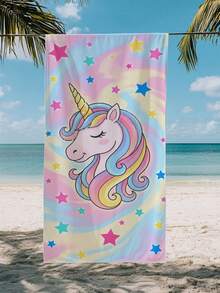 1 Peça Toalha de Praia Infantil com Unicórnio e Pentagrama, Cobertor de Praia Extra Grande de Microfibra Super Macia, Toalha de Banho Altamente Absorvente, Adequada para Viagem, Piscina, Mergulho, Surfe, Ioga, Camping, Disponível em Vários Tamanhos, Acessórios de Praia - Multicolorido - Visão 4