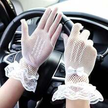 1 Pair Women's Elegant Tulle Gloves, Stretchy Breathable Soft Skin-Friendly Dressy Gloves, Versatile Fashion Outfit Accessories For Bride Wedding, Party, Club, Prom, Stage Performance & Photoshoot - Half Finger - Red - View 7