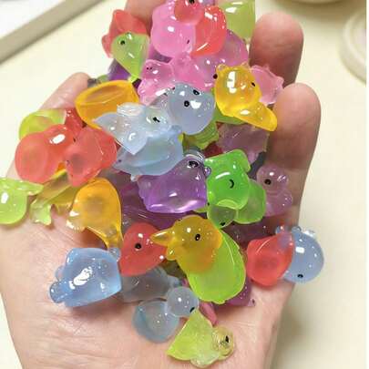 100pcs Glow-In-The-Dark Resin Mini Animal Decorations - Ducks, Dolphins, Frogs, Rabbits, Turtles. No Batteries Required, Great For Gardening, Parties, Terrariums And Aquarium Decor. Absorb UV Light In Sunlight, Emit Stronger Fluorescence At Night.