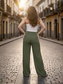Pantalon Olgado Sin Bolsas - Verde militar - Ver 3