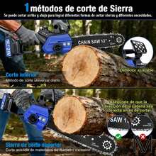 Motosierra Eléctrica Inalámbrica Portátil Moto Sierra 12 Pulgadas Mano Portátil Con 5 Cadenas Y 2 Batería Y 1 Cargador Y Guantes Ajuste Automático Por Perilla, Herramienta De Jardinería - A - Ver 5