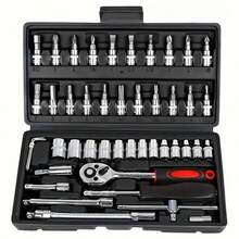 115/46pcs Multi-Function Car Repair Tool Set, Ratchet Wrench Set, Including Sockets, 1/4" Drive, Extension Bars, Suitable For Automotive Maintenance And Home Use - Chrome Vanadium Steel Construction - Multicolor - View 5