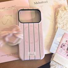 GUCADI Cream Striped Heart-Shaped Bow 17 Pro Max Phone Case, Suitable For 16 Magnetic Stand 15, Korean Sweet, Girly, Creative, Geometric, Minimalist, Contrast Color, Niche, Ins Style - 粉色 - 查看 8