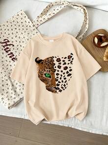 2pcs/Set Girls' Cute Cartoon Animal Print T-Shirt And Shorts Set - Teenage Girls Clothing: New Spring/Summer Collection - Apricot - View 4