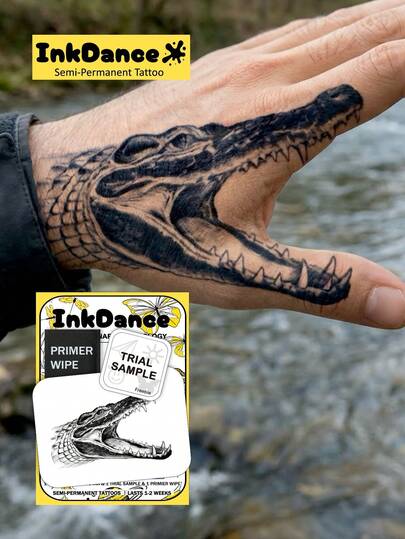 1套“鳄鱼”新技术纹身贴纸，临时纹身，半永久性，仿真纹身，防水持久，逼真设计，植物配方，墨水舞蹈礼物节日人体彩绘 X227