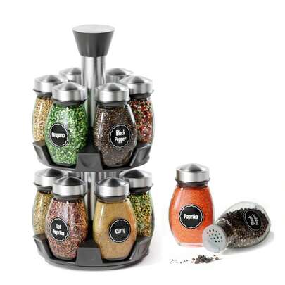 1 Rotating Countertop Spice Storage Rack Can Be Paired With 6/12 Glass Spice Jars With A 360 ° Rotating Design For Home Kitchen Seasoning Storage. This Magical Tool Comes With A Sealed Lid And A Glass Spice Jar Set That Is Neat, Beautiful, And Easy To Use. It Is A Great Choice For Holiday Gifts, Housewarming, And New Homes