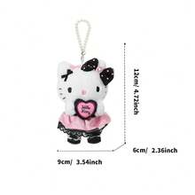 Miniso 1pc Hello Kitty Sparkling Party Series Plush Ornament (Heart-Shaped Mirror/Hugging Heart), Official IP, Pink And Black, Sweet And Chic Plush + Metal Material Keychain Accessory - Multicolor - View 11